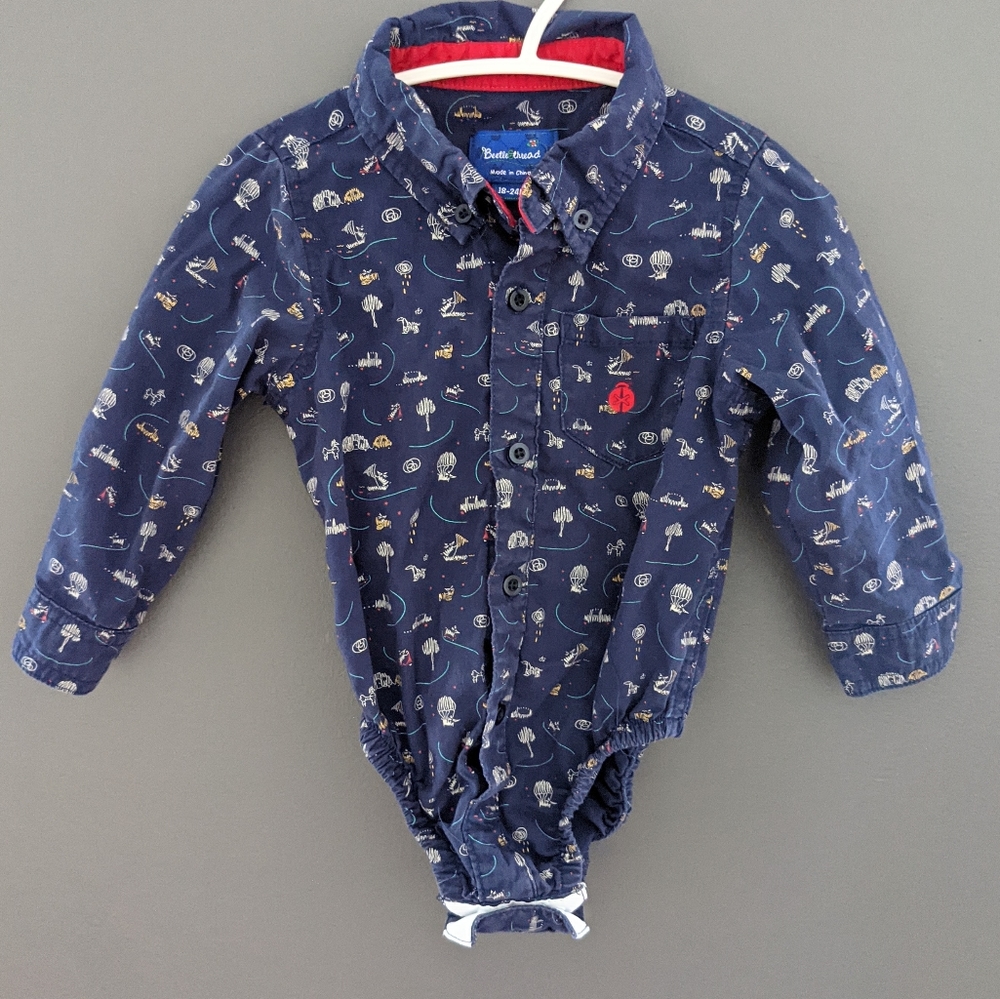 Blue button down onesie/bodysuit